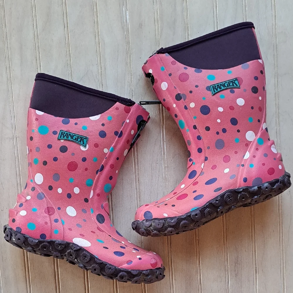 Ranger Splash Series Neoprene Pink Polka Dot Waterproof Rain Rubber Hybrid Boots